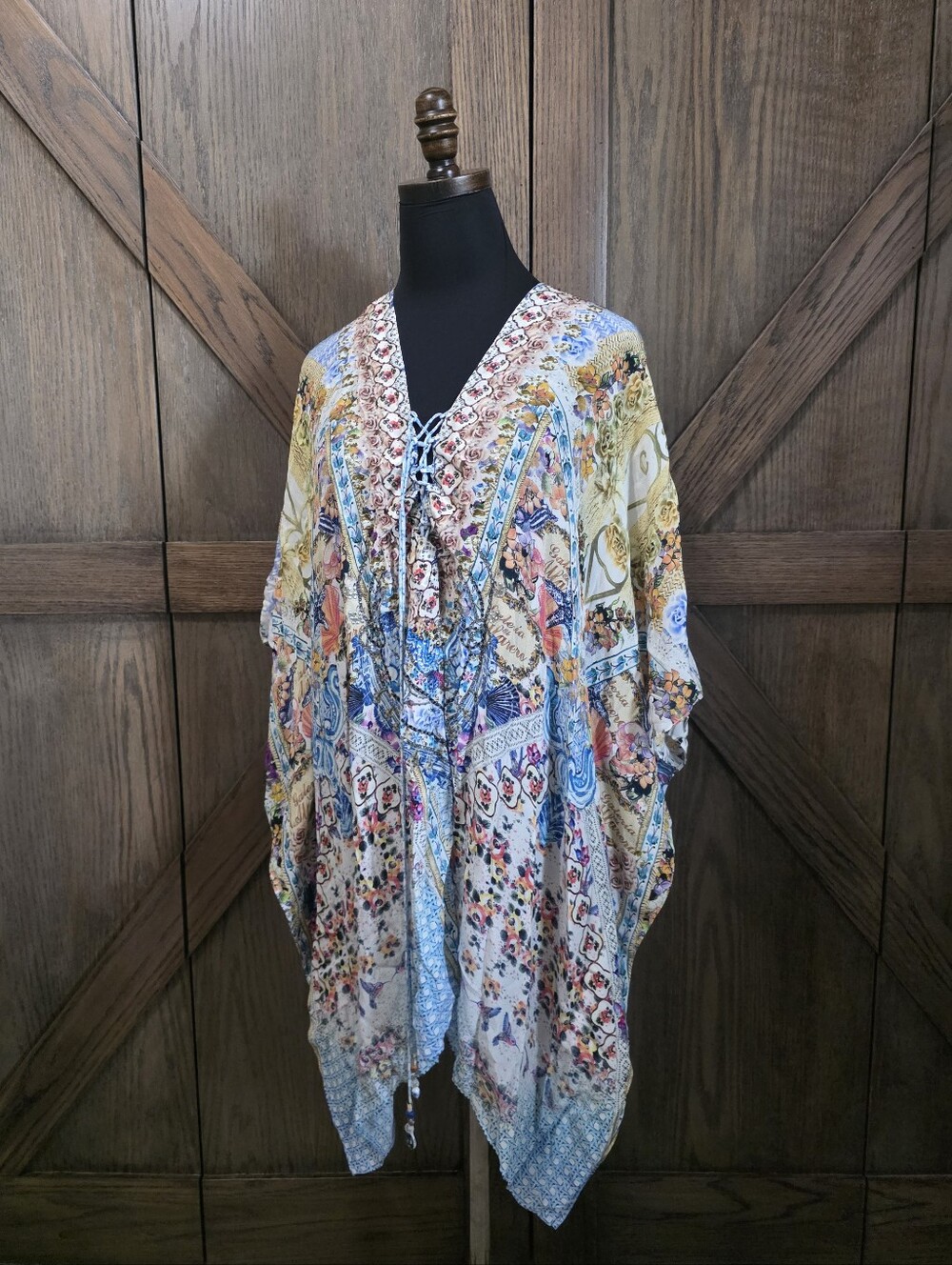 Camilla Lace-Up Silk Floral Boho Tunic
